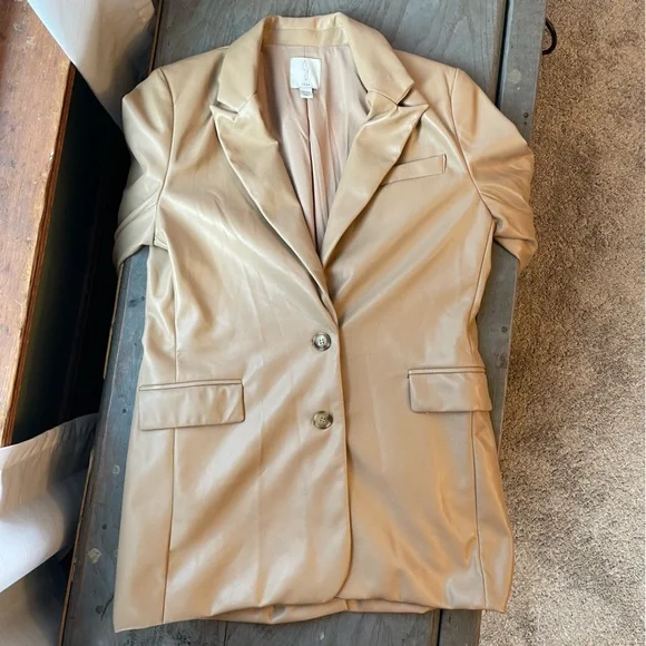Joie Vegan tan vegan leather blazer | size XS - Picture 2 of 5